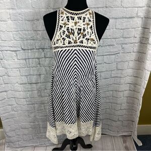 Hazel 100% cotton striped dress with lace size medium women